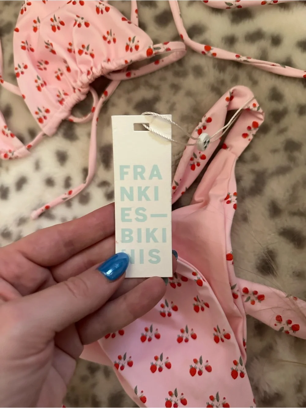 Frankie's Bikinis Pink Cherry Print Triangle String Bikini